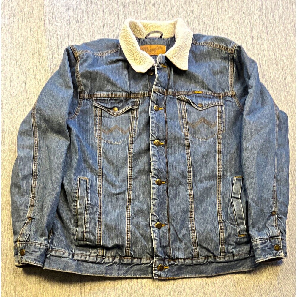 Wrangler Western Sherpa Lined Denim Trucker Jacket Rustic Large Tall LT 74256RT